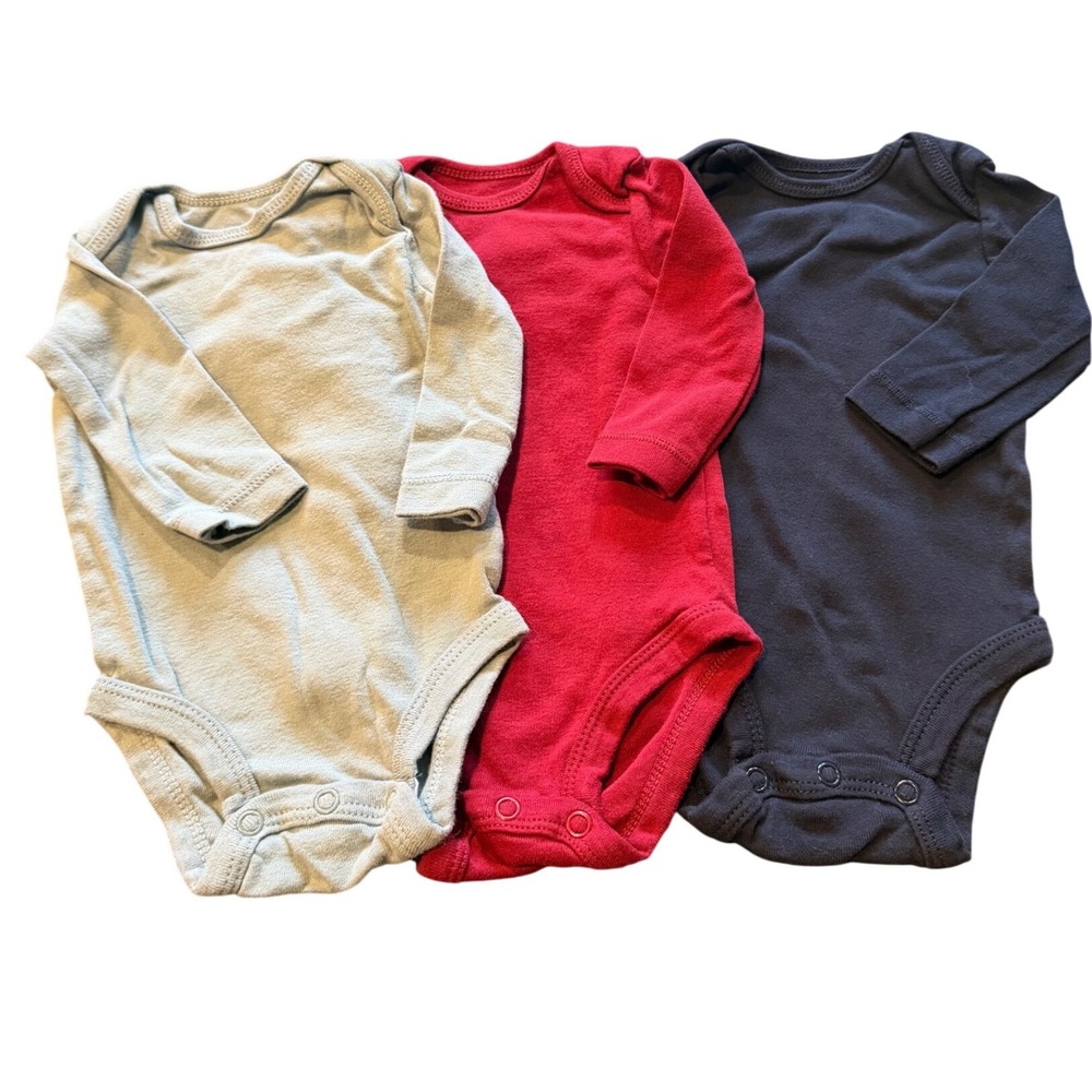 Carters Baby 3M Long Sleeve Bodysuit 3 Pack Light Blue Red Navy Cotton